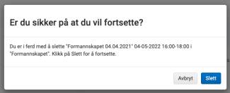 Dialogboks med varsel om sletning av møte