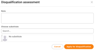 Orange button to apply for disqualification assessment