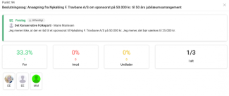 Farve afspejler om stemmen er for, undlad eller imod