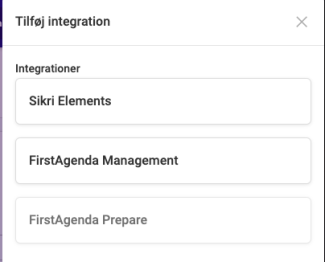 Oversigt over integrationer der kan tilføjes