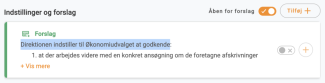 Tekststykke markeret under et forslag