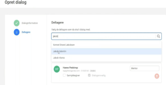 Drop-down menu, hvor man kan vælge de deltagere, der skal tilføjes til dialogen