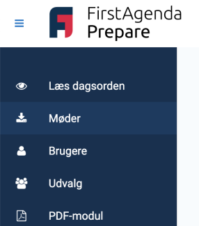Møder i venstremenuen