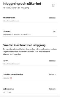 Inloggning och säkerhet