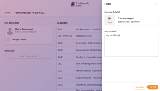 Skriv eventuelt en begrunnelse for hvorfor du ikke kan delta på møtet