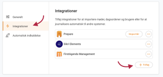 Klik på Integrationer og Tilføj