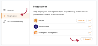 Trykk på Integrasjoner og Legg til 