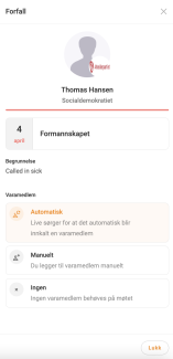 Velg nå Automatisk varamedlem