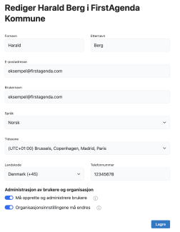 Her kan du endre en rekke kontaktinformasjon om brukeren