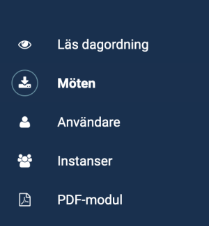 Klicka på 'Möten' i vänstermenyn.