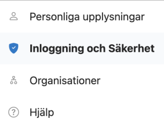 Klicka på "Inloggning och säkerhet" i vänstermenyn. 