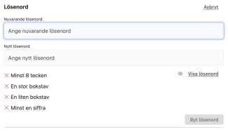 Skriv nu det nya lösenordet som uppfyller lösenordskraven.