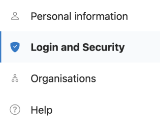 Click on "Login and Security" in the left menu.