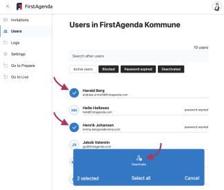 Choose the users you want to deactivate