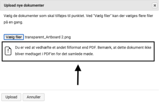 Advarsel ved upload af fil i ikke-PDF format