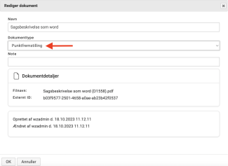Valg af dokumenttype - punktfremstilling
