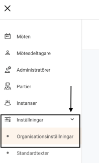 Installningar i venstremenuen