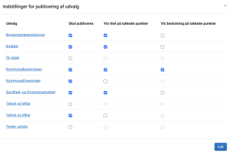 Rediger i hvilke udvalg der skal publiceres