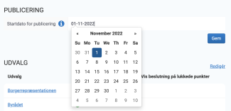 Vælg startdato for publicering