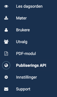 Klikk på "Publicerings API" i venstremenyen.