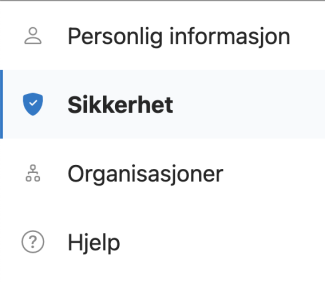  Klikk på "Sikkerhet" i venstre meny.