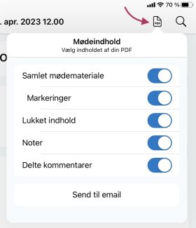 Klik på PDF knappen i højre hjørne