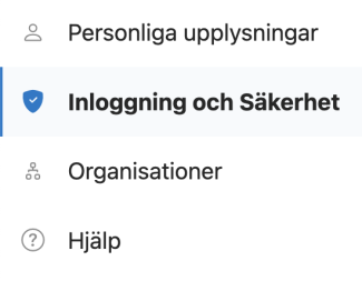 Klicka på Inloggning och säkerhet i vänstermenyn