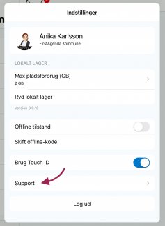 Tryk på 'Support'