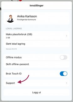 Trykk på Support.