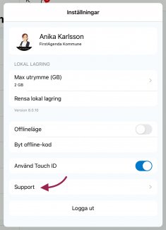 Tryck sedan på Support