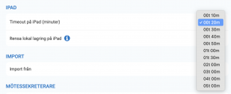 Från 'Timeout på iPad' klickar du på dropdown-menyn