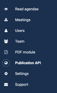 "Publishing API" in the left menu