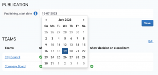 choose a start date from which you want to publish agendas/minutes.