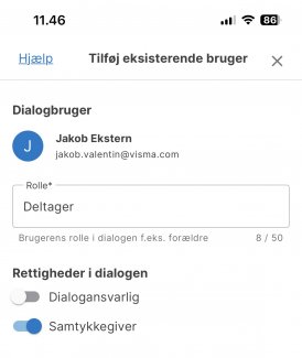 Giv deltageren rettigheder og beskriv rollen på app