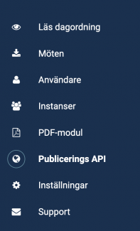  "Publicerings-API" i vänstermenyn