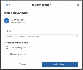 Beskriv brugerens rolle i dialogen. Giv rettigheder