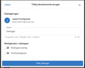 Tilføj eksisterende bruger - rettigheder