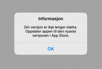 Pop-up meddelande om att appen måste uppdateras