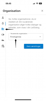 Organisationsindstillinger i appen