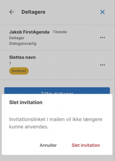 Slet invitation i deltagerliste