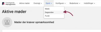 Klik på menuen Dagsorden