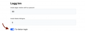 Aktiver bryteren ved siden av to-faktor-innlogging.