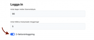 Aktivera reglaget bredvid tvåfaktorsinloggning.
