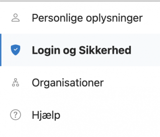 Klik på Login og sikkerhed i venstremenuen