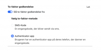 Vælg nu hvilken metode brugerne skal benytte til at bruge to-faktorlogin