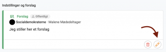 Klik på den lille pen for at ændre dit forslag