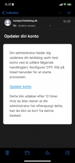 Mail med link til opsætning af to-faktorgodkendelse