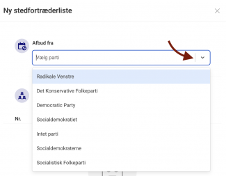 Klik på pilen ud fra Vælg Parti