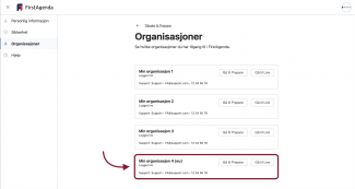 Se oversikten over organisasjoner og velg en fra et annet miljø – Binero eller Amazon.