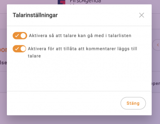 Skärmbild av fler inställningar för talarlistan